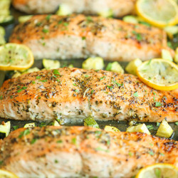 One Pan Lemon Herb Salmon And Zucchini