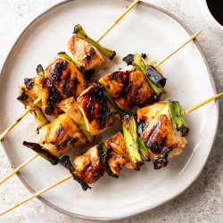 Yakitori Negima (japanese Grilled Chicken And Scallion Skewers)