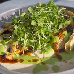 Roasted Cabbage With White Bean Dip And Green Sauce