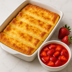 Blintz Soufflé with Fresh Strawberry-Orange Sauce