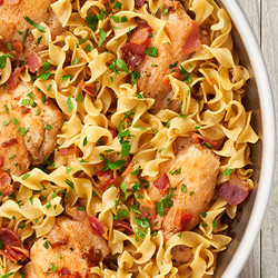 One Pan Bourbon &amp; Bacon Braised Chicken Thighs