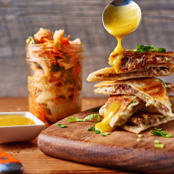 Kālua Pork And Sweet Onion Quesadillas with Mango Dipping Sauce (makes 4 quesadillas)