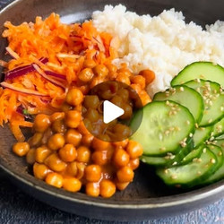 Spicy Chickpea Bowl With Cucumber Salad And Carrot Slaw