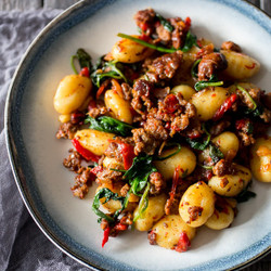 Chorizo Roasted Red Pepper Spinach Gnocchi