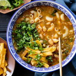 Green Chile White Bean Macaroni Soup