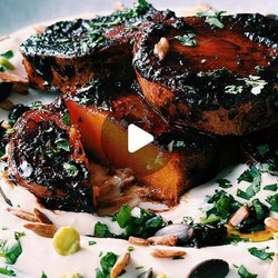 Miso Glazed Melting Sweet Potato On A Bed Of Garlic Yoghurt