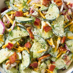 Creamy Cucumber Salad With Bacon And Cheddar