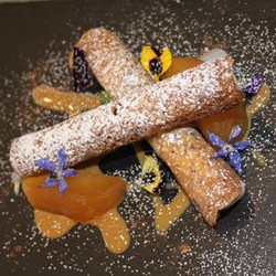 Crunchy Hazelnut Cannoli, Apple Creme, Milk Reduction And Poached Apple - Chef Recipe Luca Radaelli