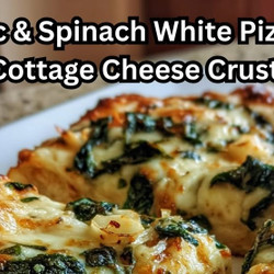 Creamy Garlic &amp; Spinach White Pizza With Cottage Cheese Crust