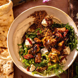 Chicken Shawarma Hummus Bowl With Crispy Quinoa