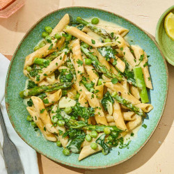 Baked Lemon Boursin Pasta With Spring Vegetables