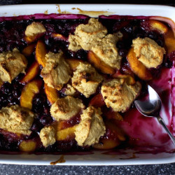 Peach Blueberry Cornmeal Cobbler