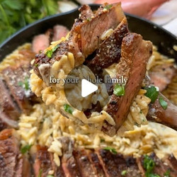 Garlic Parmesan Orzo With Seared Steak