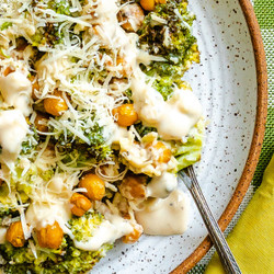 Crunchy Roasted Broccoli Caesar Salad With Chickpeas