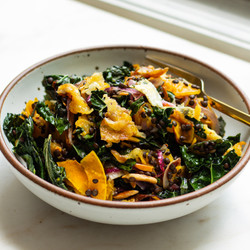 Baked Kale Salad With Apple Cider Vinaigrette &amp; Griddled Goat Cheese