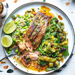 Blackened Salmon With Smashed Cucumber Salad