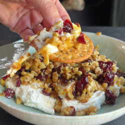 Creamy Whipped Goat Cheese Dip With Warm Honey, Cranberry, And Walnut Crunch