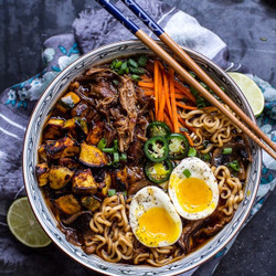 Crockpot Caramelized Pork Ramen Noodle Soup W/curry Roasted Acorn Squash.