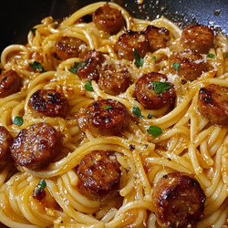 Sticky Honey Garlic Sausage Pasta Skillet