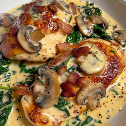 Savory Chicken with Mushroom, Spinach, and Mustard Cream Sauce