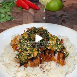 Coconut Chicken Thighs With Peanut Salsa &amp; Sticky Rice