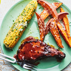 Bbq Pork Chops With Herb-butter Corn And Sweet Potatoes