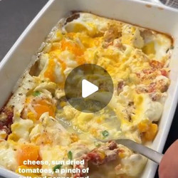 Mediterranean Burrata Egg Scramble Bake