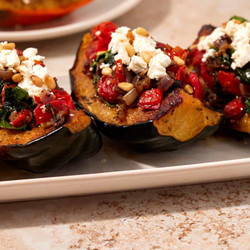 Acorn Squash Stuffed With Tomatoes, Spinach And Goat Cheese