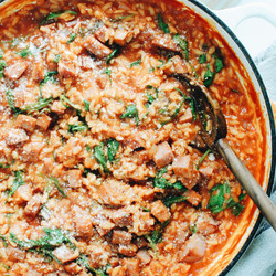 Risotto With Tomatoes, Ham And Arugula
