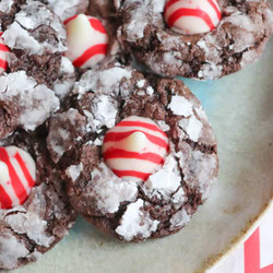 Chocolate Candy Cane Kiss Crinkle Cookies