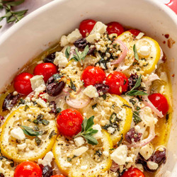 Oven-baked Greek-inspired Halibut