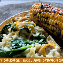 Cheesy Sausage, Rice, And spinach Skillet
