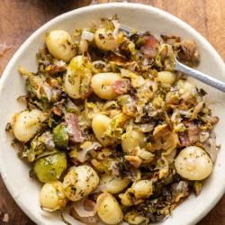 Sheet Pan Gnocchi With Brussel Sprouts And Bacon