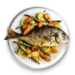 Fred's Whole Sea Bream, Baby Potatoes And Vegetable Traybake