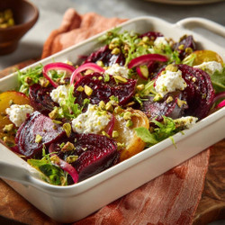 Roasted Beet Salad With Goat Cheese, Pistachios &amp; Pickled Onions