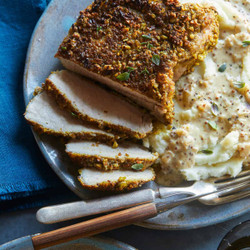 Pistachio Crusted Pork Chops With A Whole Grain Mustard Sauce