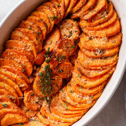 Roasted Sweet Potatoes With Garlic And Parmesan