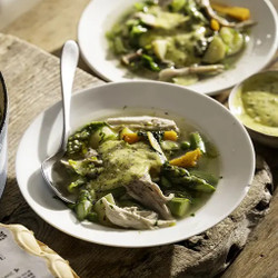 Gill Meller's Poached Chicken With Spring Vegetables And Tarragon Mayonnaise easy mains