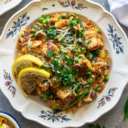 Creamy One-pan Lemon Pepper Tofu And Orzo