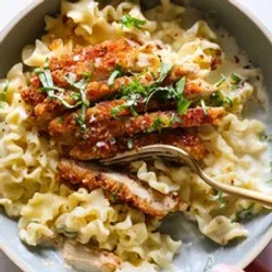 Crispy Parmesan Chicken With Creamy Lemon Pasta