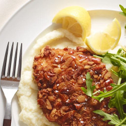 Pretzel-crusted Chicken Cutlets With Cauliflower Purée And Arugula