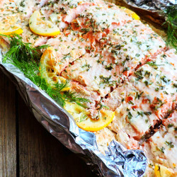 Garlic Lemon Salmon With Creamy Dill Sauce In Foil