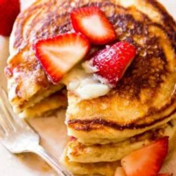 Strawberry Buttermilk Pancakes With Honey Butter