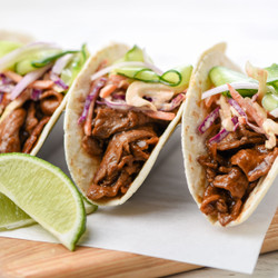 Korean-style Steak Tacos With Cucumber Ribbons And Slaw