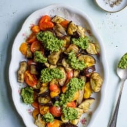 Roasted Eggplant And Tomatoes With Pesto