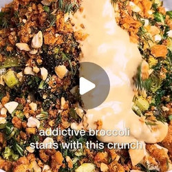 Roasted Broccoli Salad With Parmesan Chickpea Crunch &amp; Lemon-date Dressing