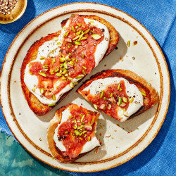 Whipped Ricotta Toast With Date And Rhubarb Compote