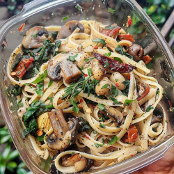 Vegan Linguine With Mushrooms, Olives, Sundried Tomatoes &amp; Artichokes