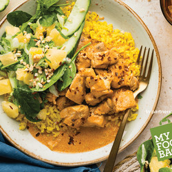 Chicken Rendang Curry With Turmeric Rice And Rojak Peanut Salad