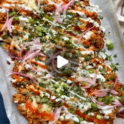 Sheet Pan Buffalo Chicken Sweet Potato Nachos